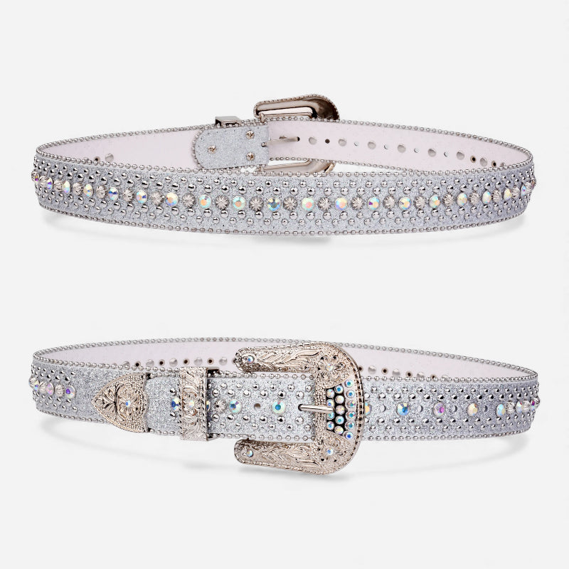 Ceinture Bijoux Strass Boucle Blanche et Argentée Femme et Homme