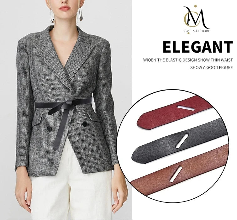 Ceinture Cuir Véritable Blanche Fine à Nouer Robe Femme