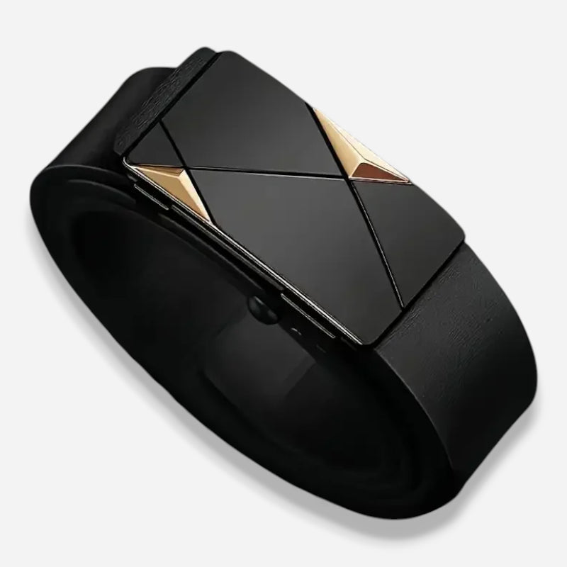 Ceinture Cuir Noir Automatique Boucle Dorée Design Homme