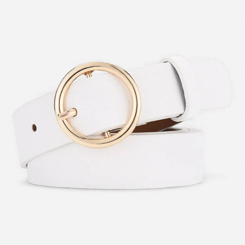 Ceinture Cuir Blanche Boucle Simple Ronde Dorée Femme