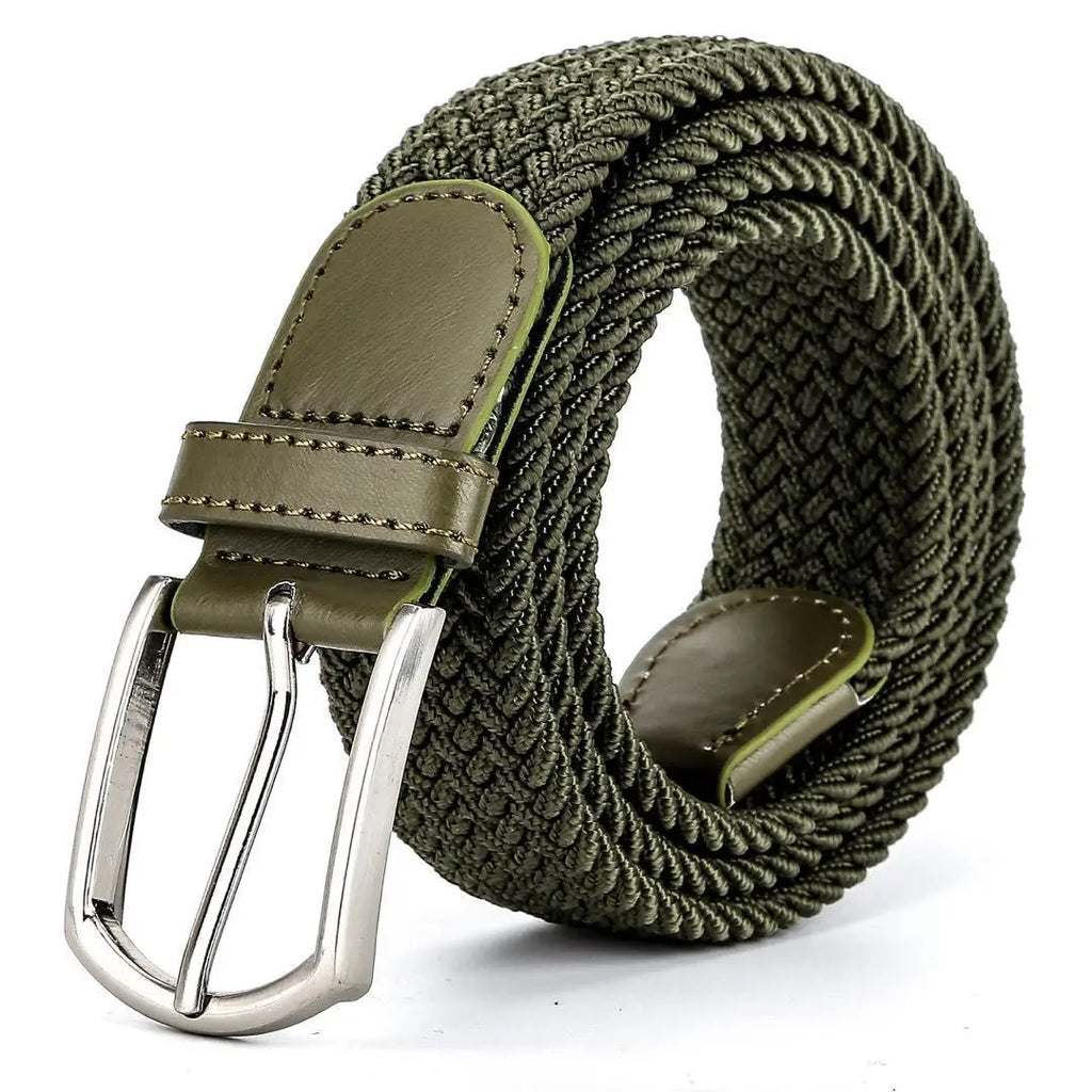 Ceinture Tissu Tressé Vert Kaki Unisexe