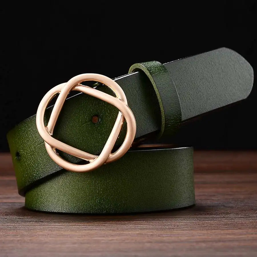 Ceinture Cuir Blanc Boucle Design Dorée Femme