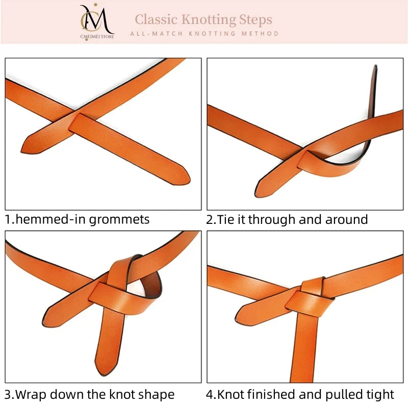 Ceinture Cuir Véritable Rouge Fine à Nouer Robe Femme