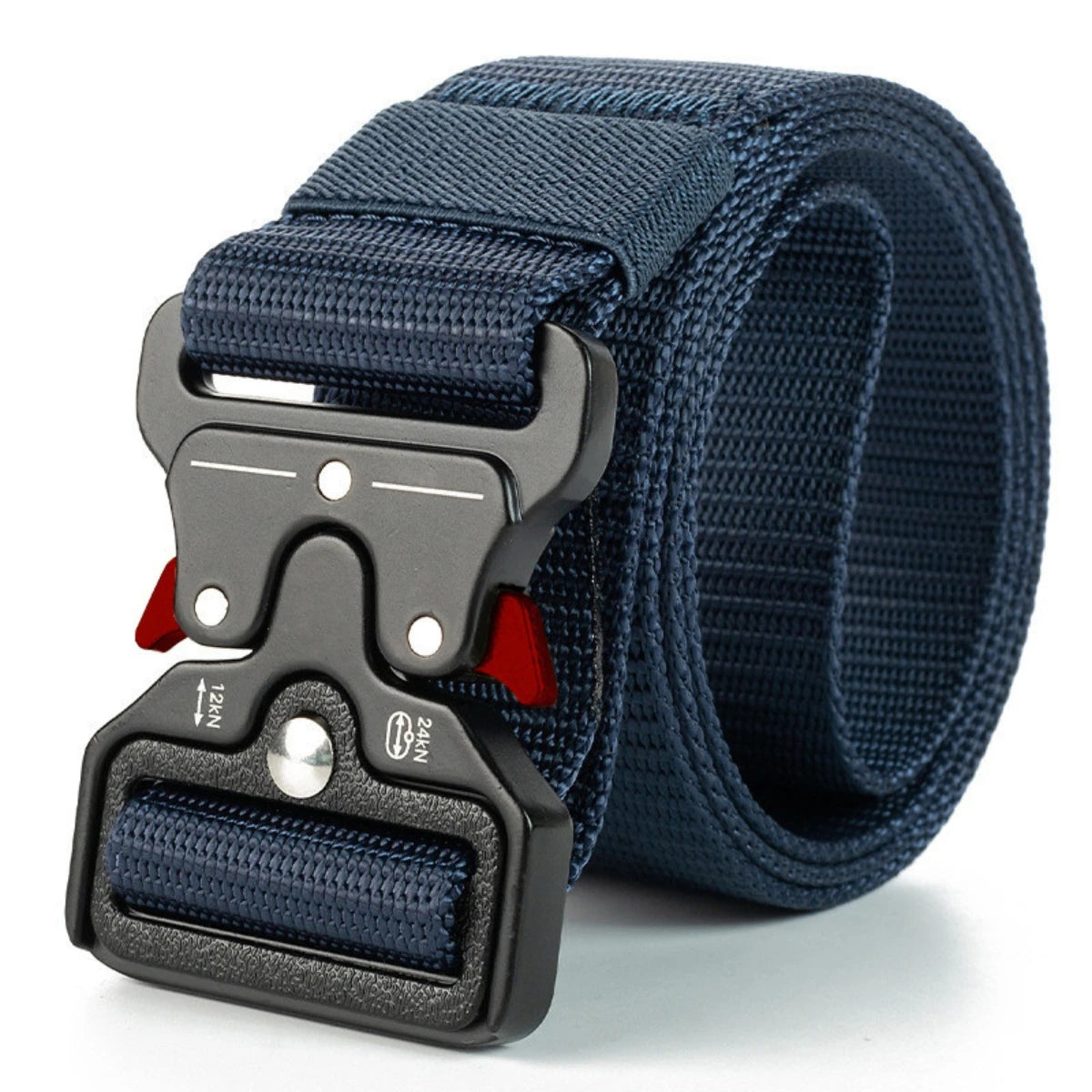 Ceinture En Tissu Tactique Elastique Bleu Marine Boucle Grise Pour Militaire