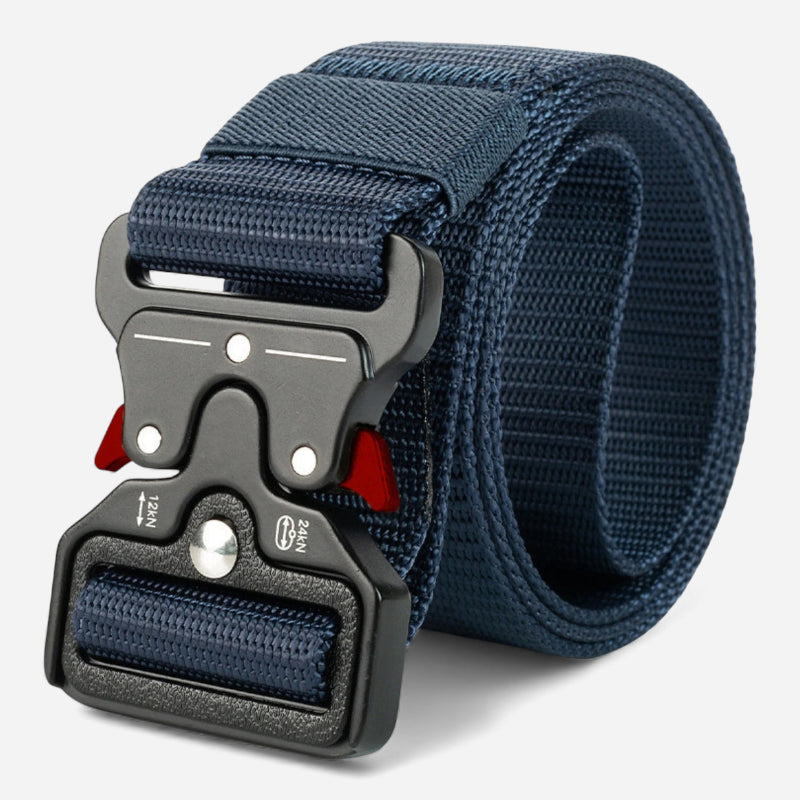 Ceinture En Tissu Tactique Elastique Bleu Marine Boucle Grise Pour Militaire