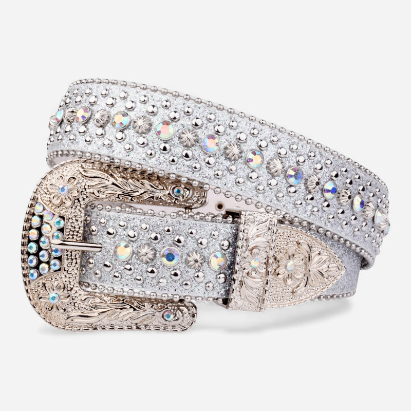 Ceinture Bijoux Strass Boucle Blanche et Argentée Femme et Homme