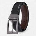 Ceinture Cuir Noir Boucle Gris Brillant Homme - Réversible 2 en 1