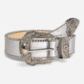 Ceinture Cuir Véritable Gris Boucle Argentée Cowboy Western Femme et Homme