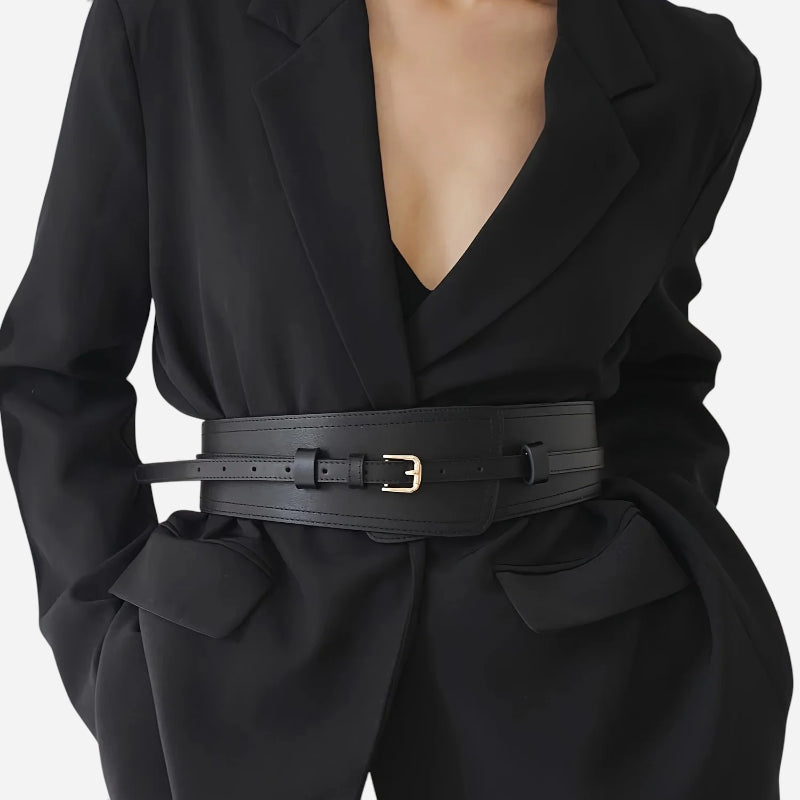 Ceinture Large Cuir Noir Femme