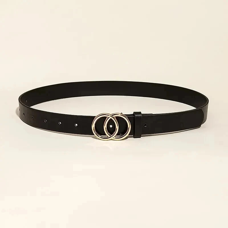 Ceinture Cuir Noir Boucle Ronde Dorée Femme