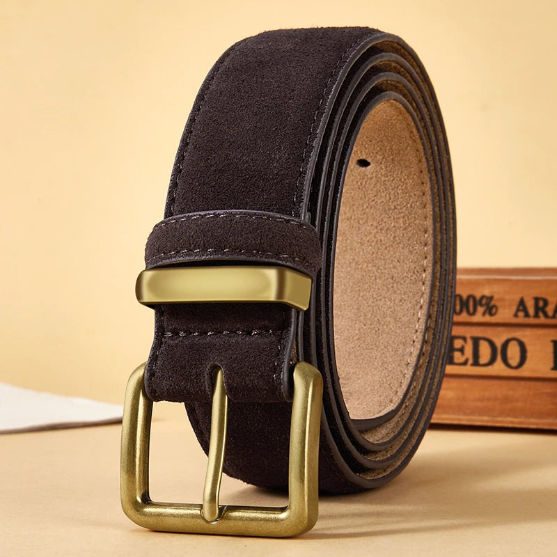 Ceinture Daim Marron Foncé Boucle Dorée