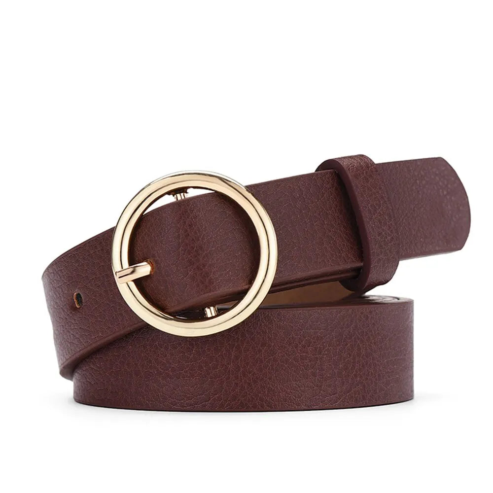 Ceinture Cuir Camel Boucle Simple Ronde Dorée Femme