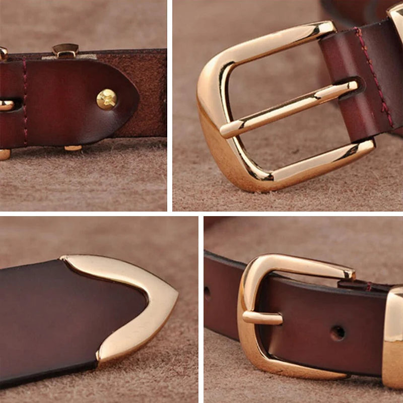 Ceinture Cuir Camel Boucle Dorée Brillant Femme