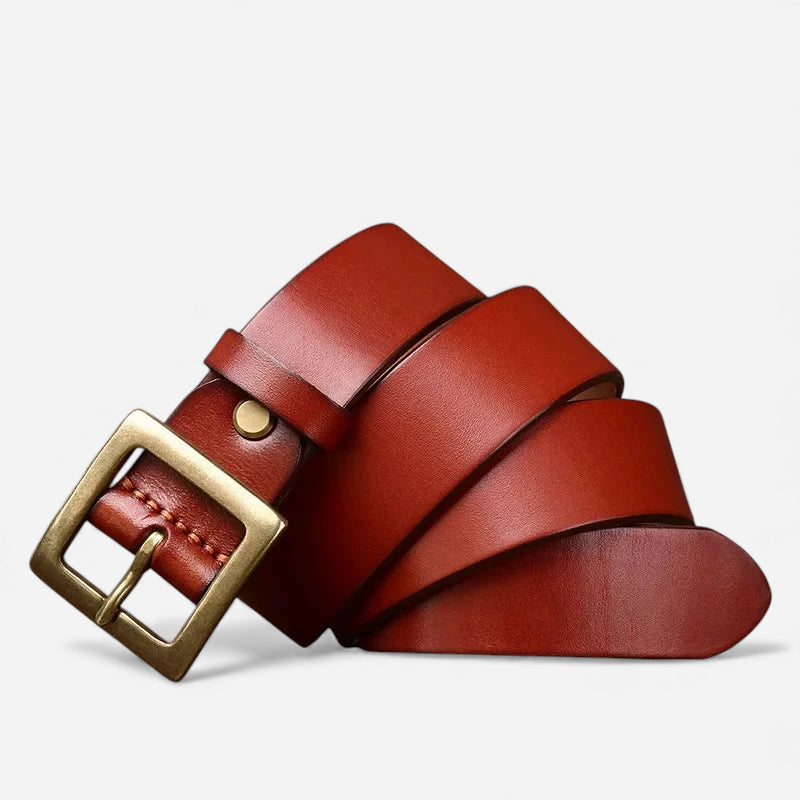 Ceinture Cuir Véritable Marron Luxe Boucle Dorée Femme et Homme