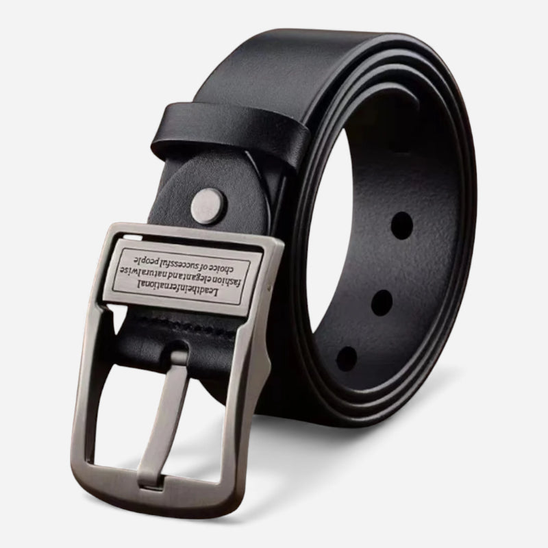 Ceinture Cuir Noir Boucle Argentée Unisexe