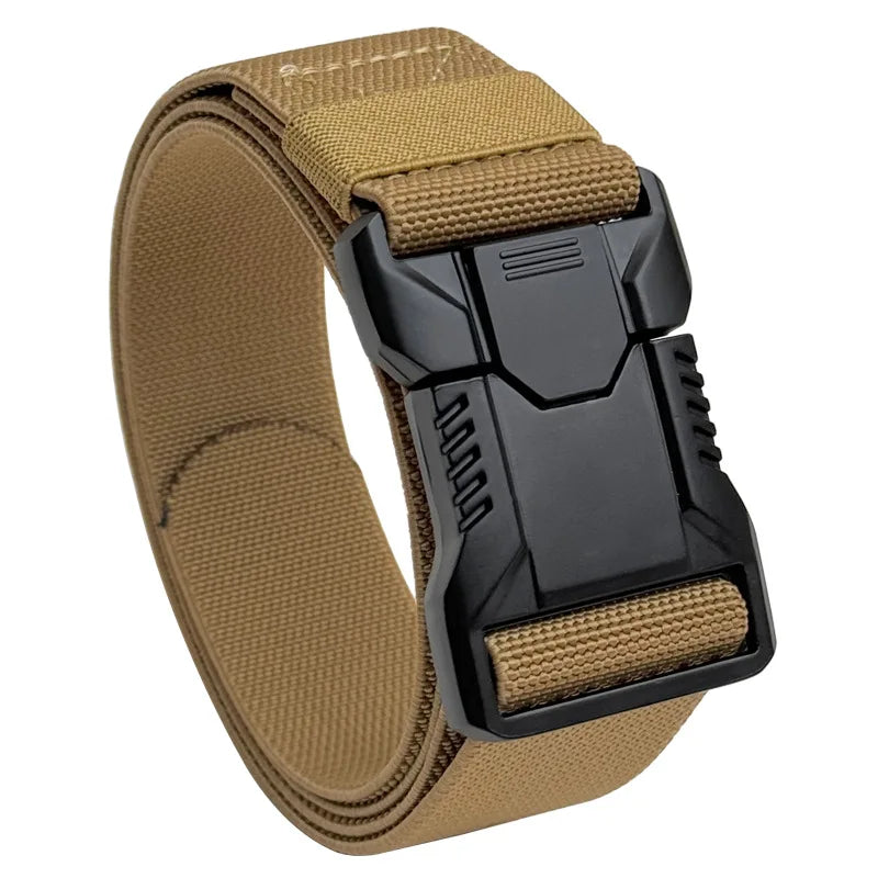 Ceinture Tissu Tactique Elastique Beige Boucle Noire Militaire Homme et Femme