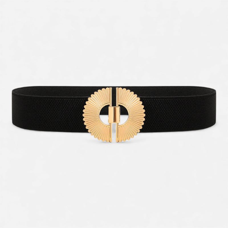 Ceinture Elastique Noir Pour Robe Taille Haute Femme Boucle Dorée