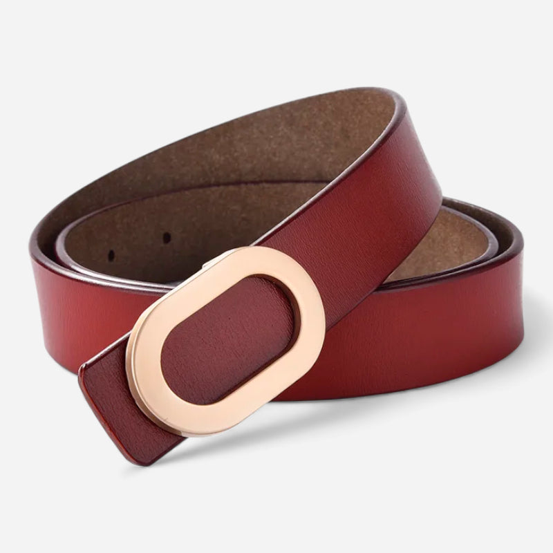 Ceinture Cuir Véritable Rouge Bordeaux Boucle Dorée Femme