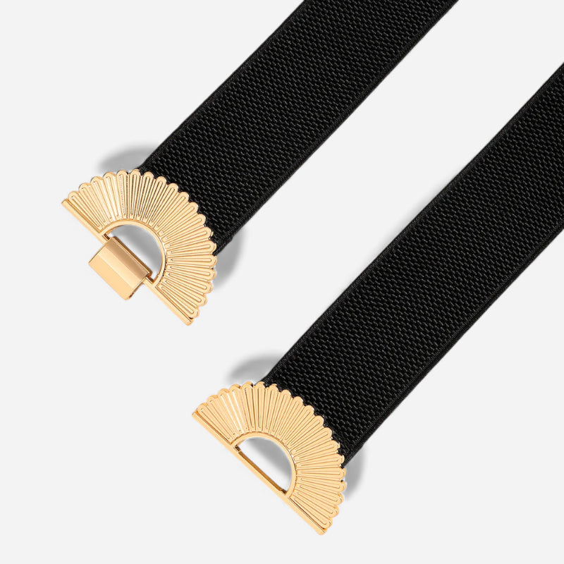 Ceinture Elastique Noir Pour Robe Femme Boucle Dorée