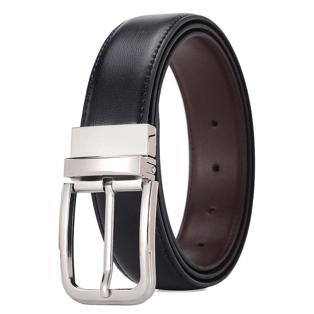 Ceinture Cuir Noir Boucle Gris Brillant Homme