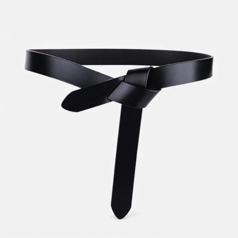 Ceinture Cuir Véritable Noir Vernis à Nouer Robe Femme