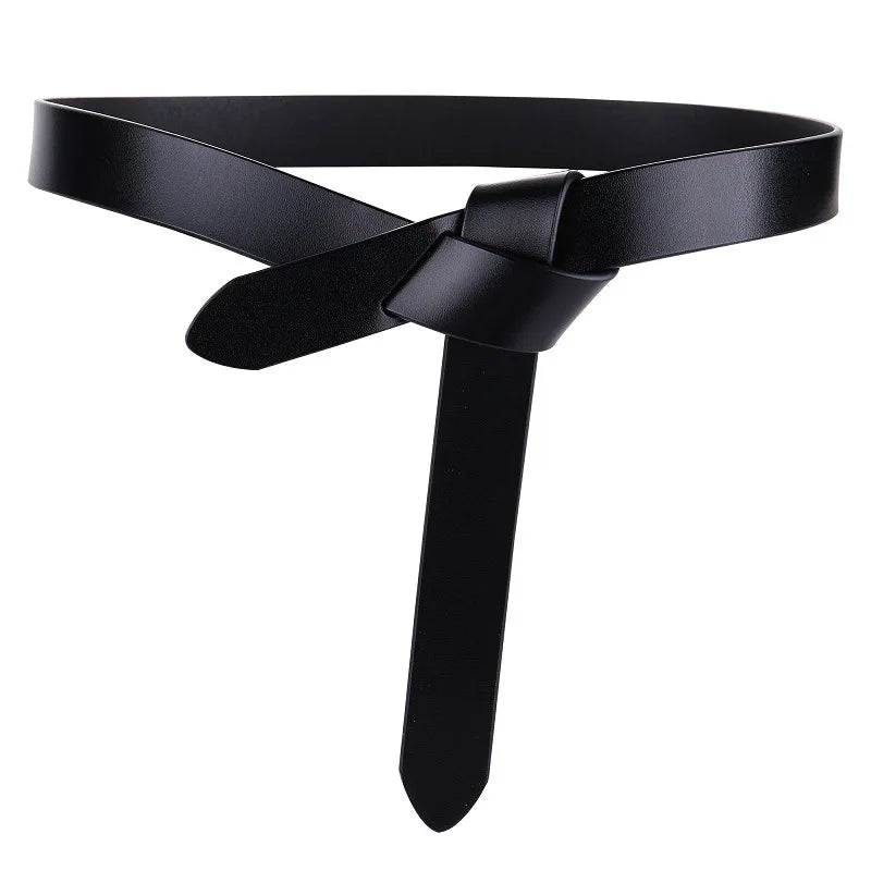 Ceinture Cuir Véritable Noir Fine à Nouer Robe Femme