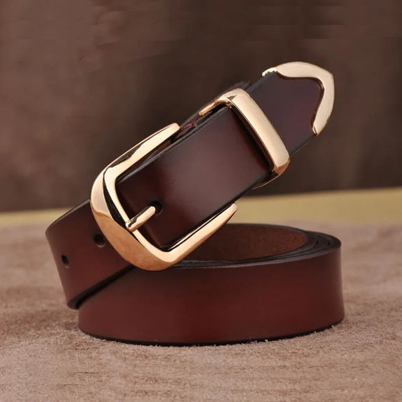 Ceinture Cuir Marron Foncé Boucle Dorée Femme