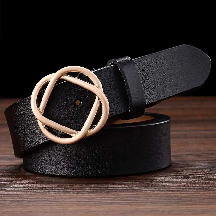 Ceinture Cuir Noir Boucle Design Dorée Femme