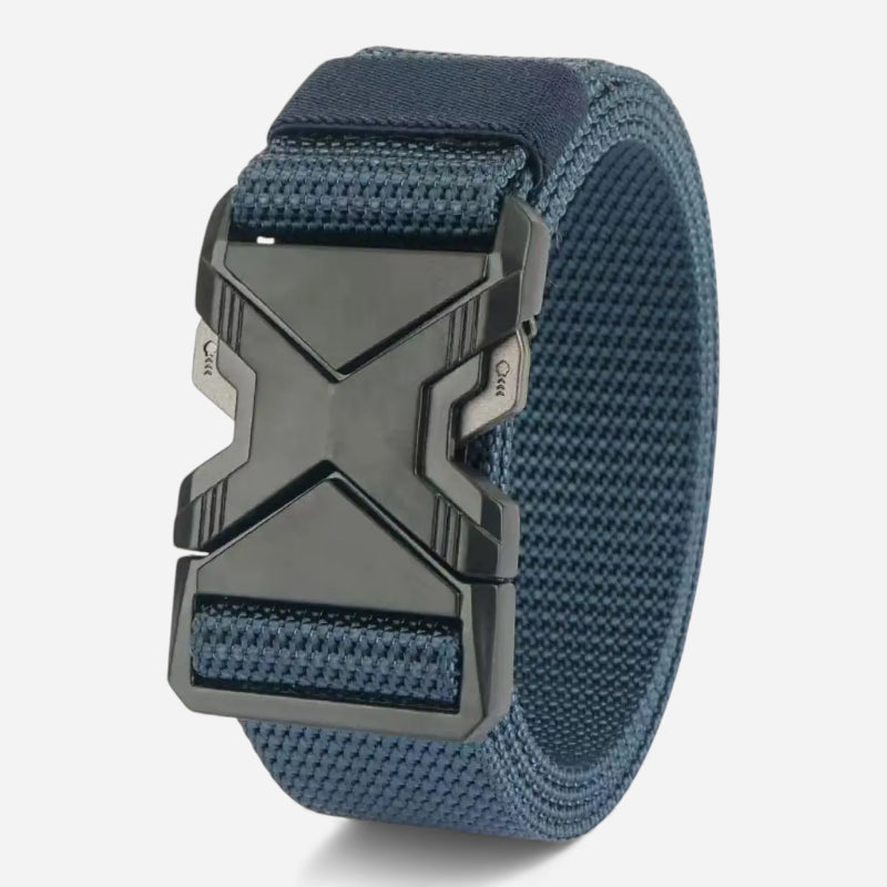 Ceinture Tissu Tactique Elastique Bleu Marine Boucle Grise Militaire