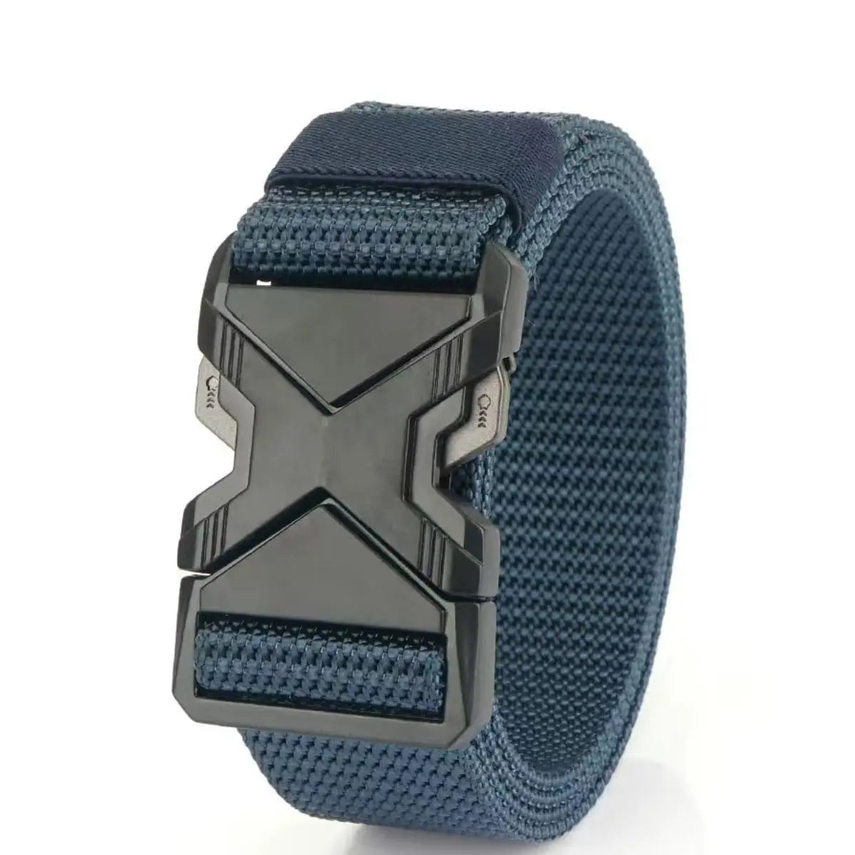 Ceinture Tissu Tactique Elastique Bleu Marine Boucle Grise Militaire