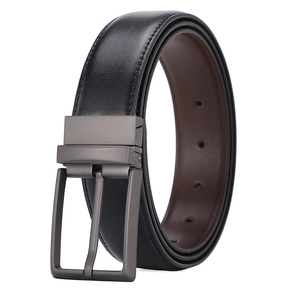 Ceinture En Cuir Noir Boucle Argentée Carré Homme
