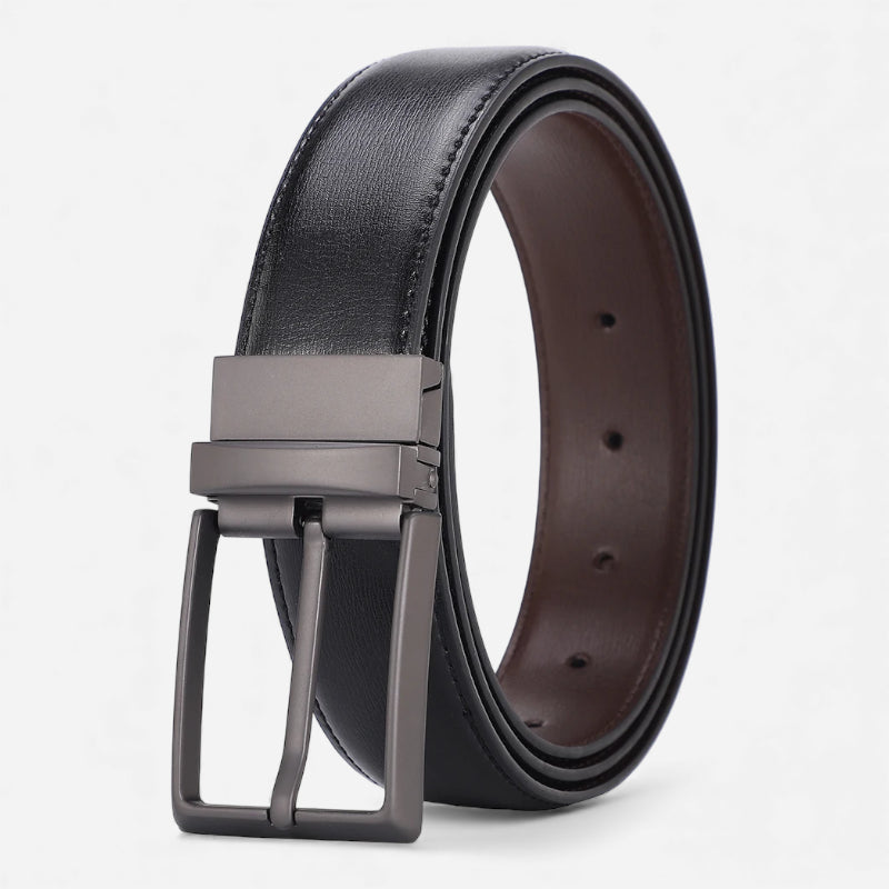 Ceinture Cuir Noir & Marron Boucle Grise Homme - Réversible 2 en 1