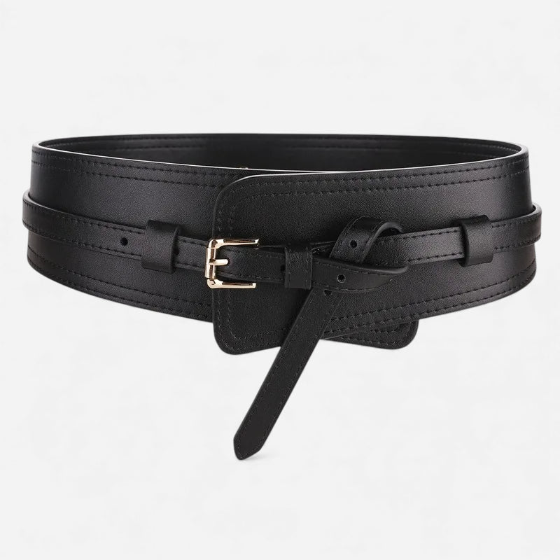 Ceinture Large Taille Haute Cuir Noir Femme