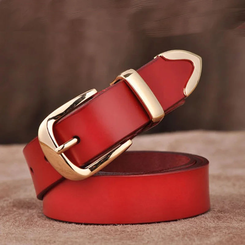 Ceinture Cuir Rouge Boucle Dorée Femme