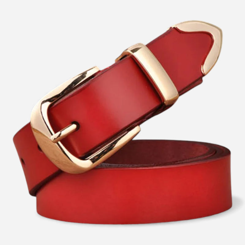 Ceinture Cuir Rouge Boucle Dorée Femme