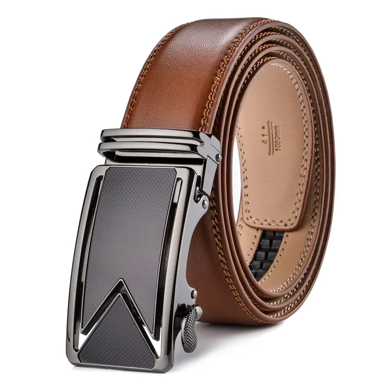 Ceinture Cuir Marron Lisse Automatique Homme