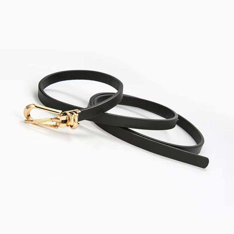 Ceinture Fine Noire Boucle Doré