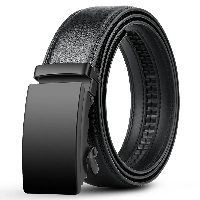 Ceinture Automatique Boucle Noire Cuir Véritable Noir Homme