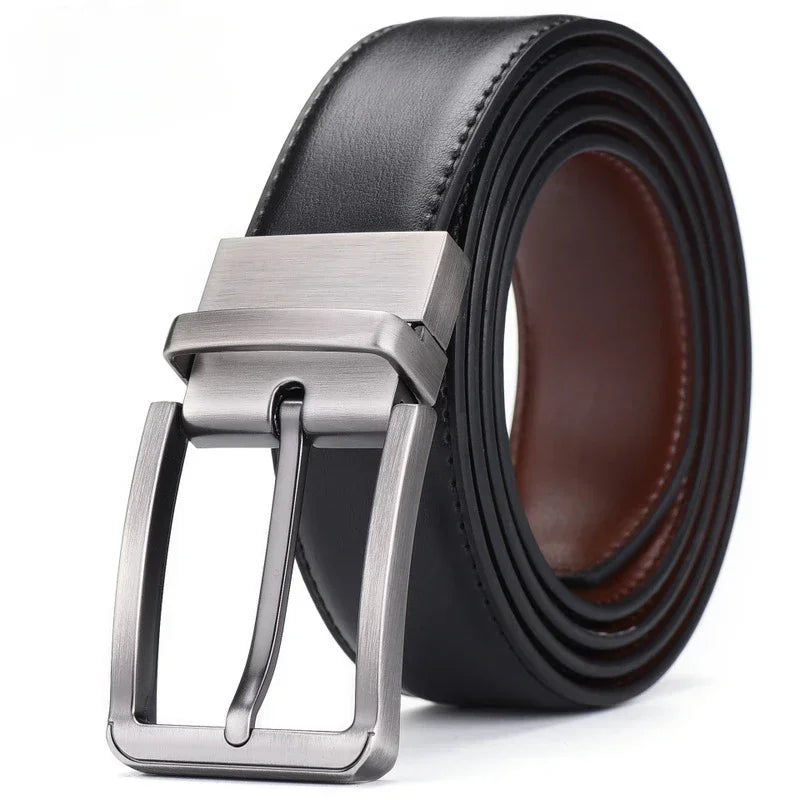 Ceinture En Cuir Noir Boucle Argentée Homme