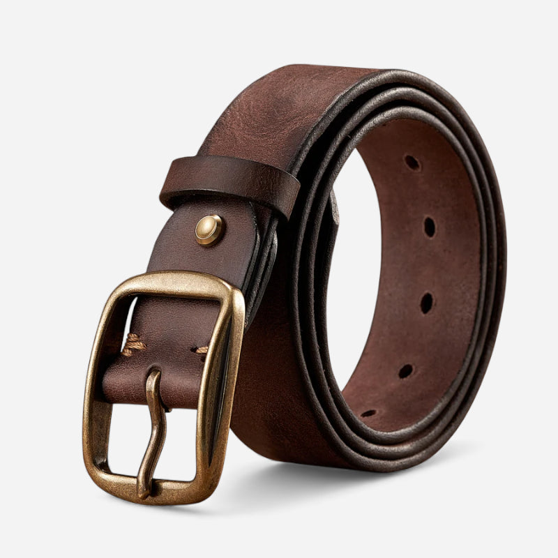 Ceinture Cuir Véritable Marron Foncé Luxe Boucle Dorée Femme et Homme