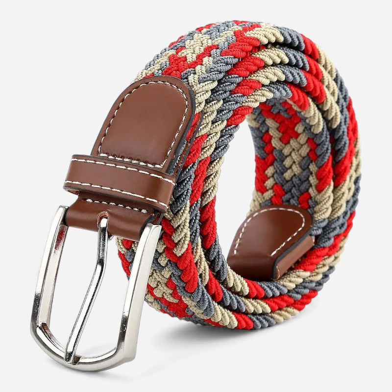 Ceinture Tissu Tressé Beige/Rouge/Gris Unisexe