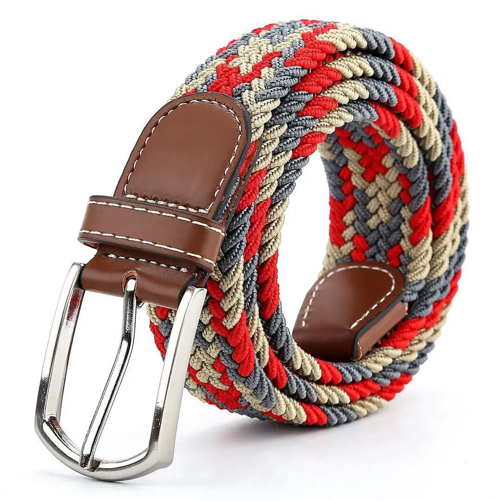Ceinture Tissu Tressé Beige/Rouge/Gris Unisexe