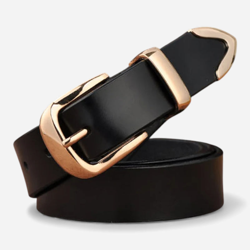 Ceinture Cuir Noir Boucle Dorée Brillant Femme