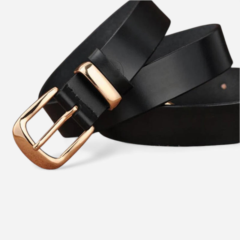 Ceinture Cuir Noir Boucle Dorée Brillant Femme