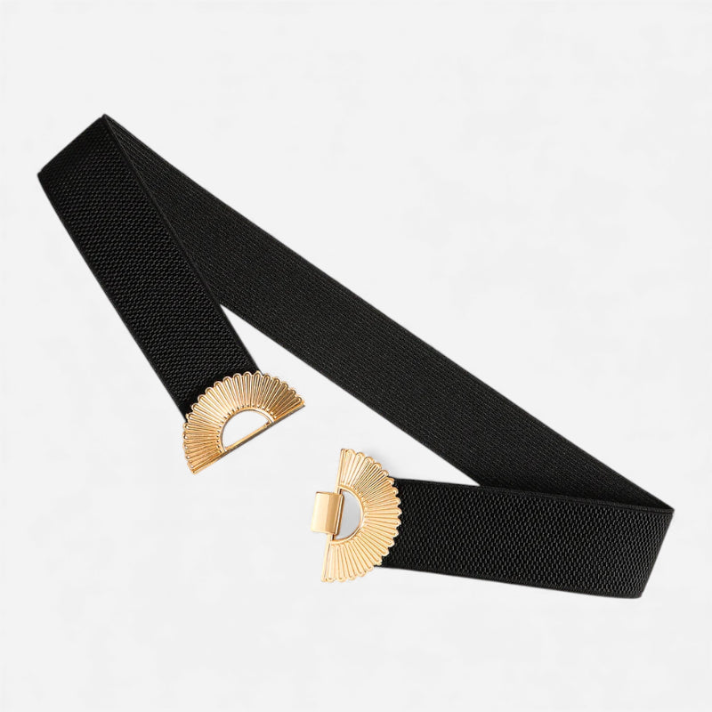 Ceinture Elastique Noir Pour Robe Taille Haute Femme Boucle Dorée