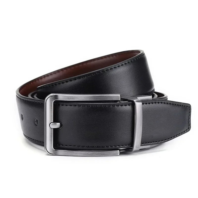 Ceinture En Cuir Noir Boucle Argentée Homme