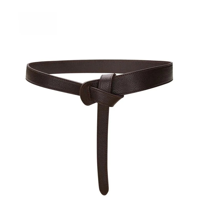 Ceinture à Nouer Cuir Véritable Souple Noir Taille Haute Femme