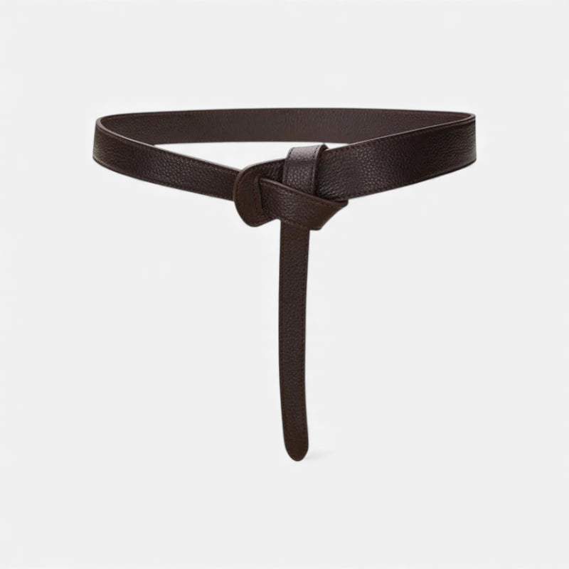 Ceinture à Nouer Cuir Souple Véritable Marron Foncé Taille Haute Femme