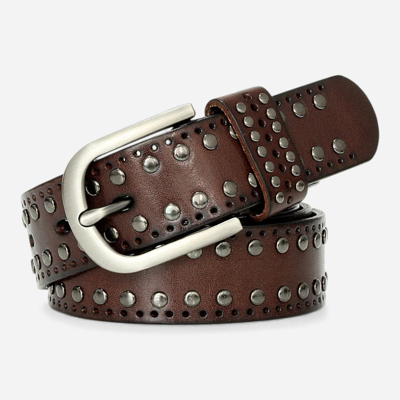 Ceinture Clouté Femme Cuir Marron