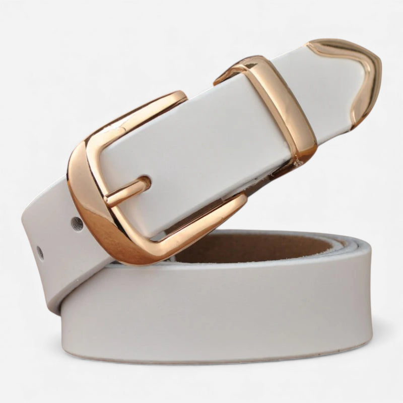 Ceinture Cuir Blanc Boucle Dorée Femme